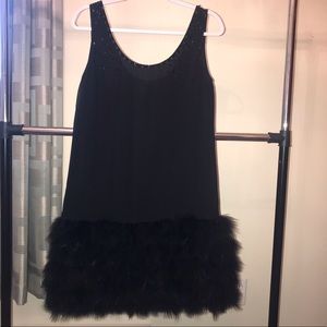 Black Sequinned Party Dress With Feathered Hem